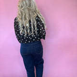 Polka Dot Scarf-Tie Neck Blouse