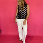 Polka Dot Tie Neck Sleeveless Blouse