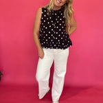 Polka Dot Tie Neck Sleeveless Blouse