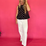 Polka Dot Tie Neck Sleeveless Blouse