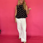 Polka Dot Tie Neck Sleeveless Blouse