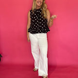 Polka Dot Tie Neck Sleeveless Blouse