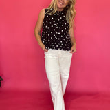 Polka Dot Tie Neck Sleeveless Blouse
