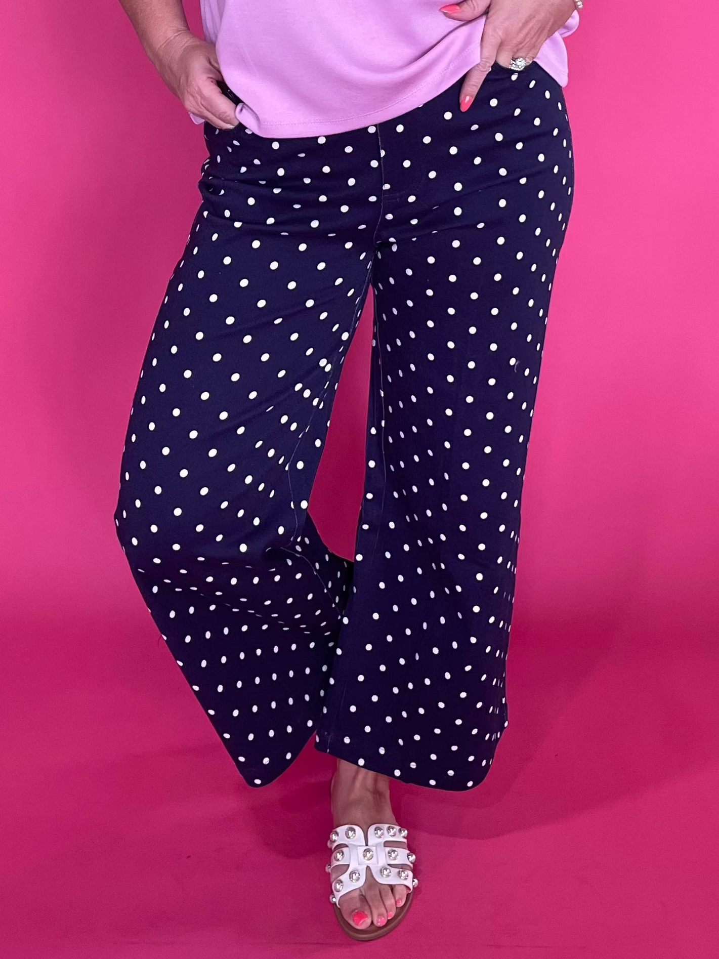 Pretty in Dots Wide Leg Jeans in Navy