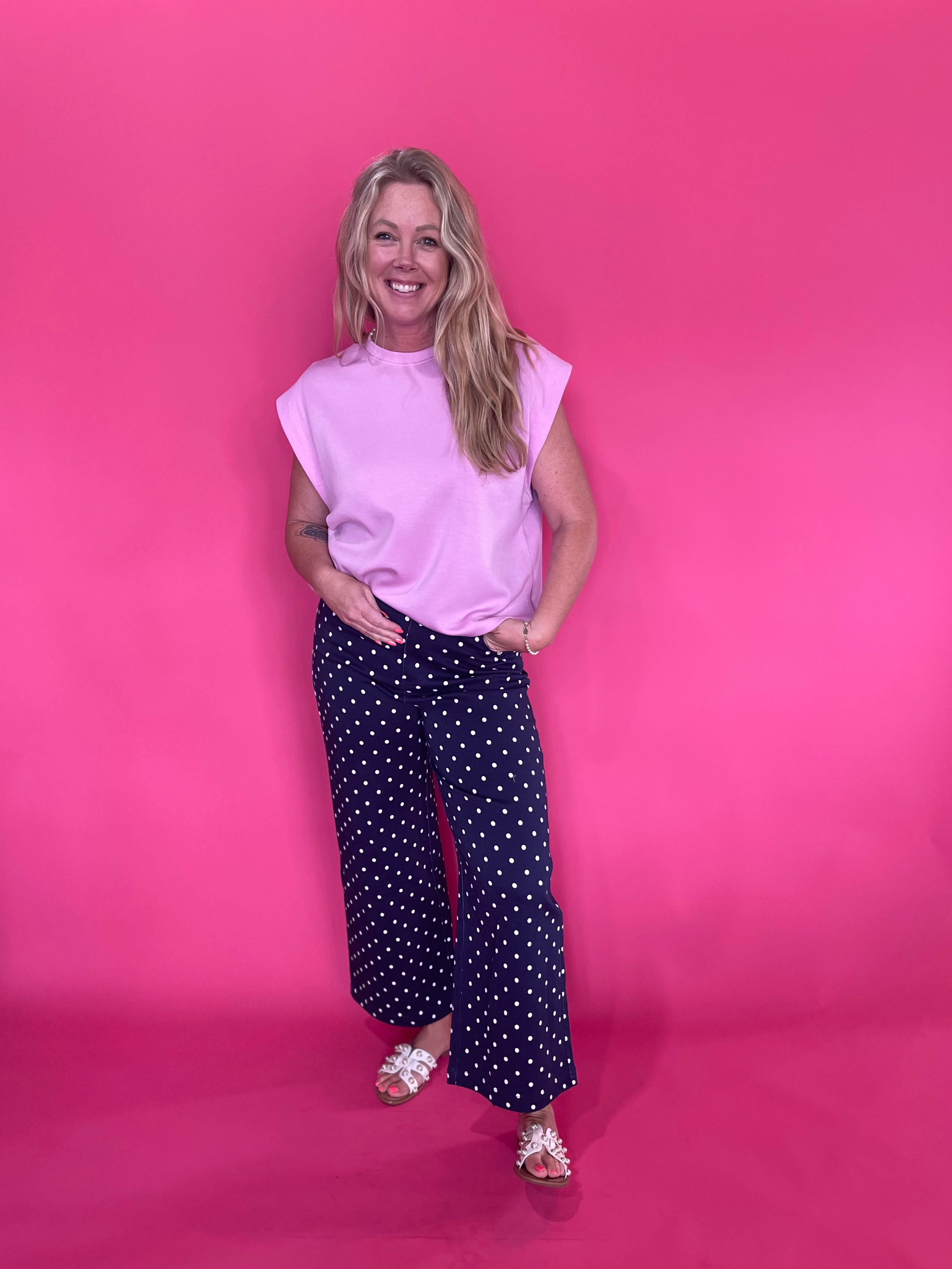 Pretty in Dots Wide Leg Jeans in Navy