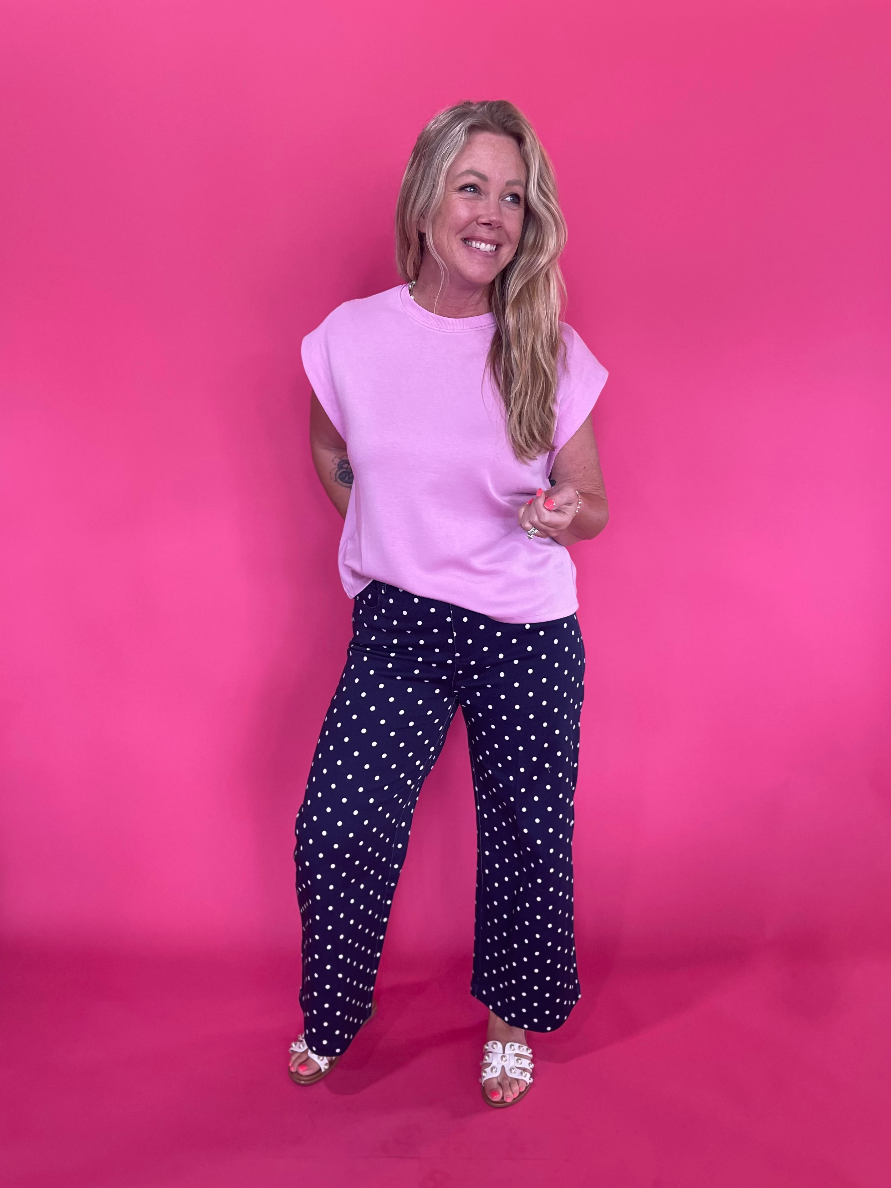 Pretty in Dots Wide Leg Jeans in Navy