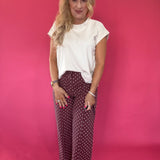 Pretty in Dots Wide-Leg Polka Dot Pants in Burgundy