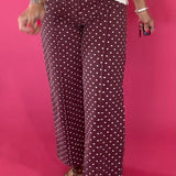 Pretty in Dots Wide-Leg Polka Dot Pants in Burgundy