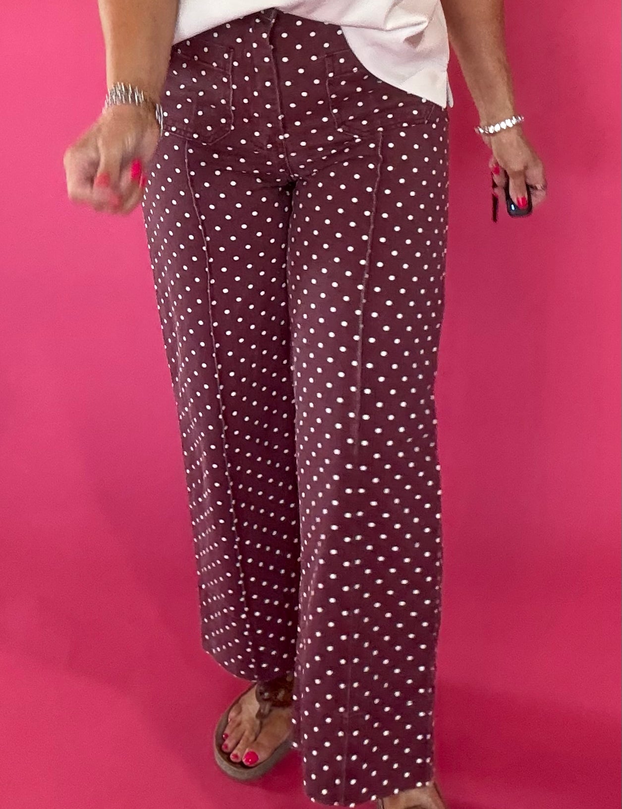 Pretty in Dots Wide-Leg Polka Dot Pants in Burgundy