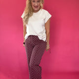 Pretty in Dots Wide-Leg Polka Dot Pants in Burgundy