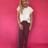 Pretty in Dots Wide-Leg Polka Dot Pants in Burgundy