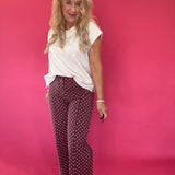 Pretty in Dots Wide-Leg Polka Dot Pants in Burgundy