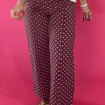 Pretty in Dots Wide-Leg Polka Dot Pants in Burgundy