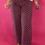 Pretty in Dots Wide-Leg Polka Dot Pants in Burgundy