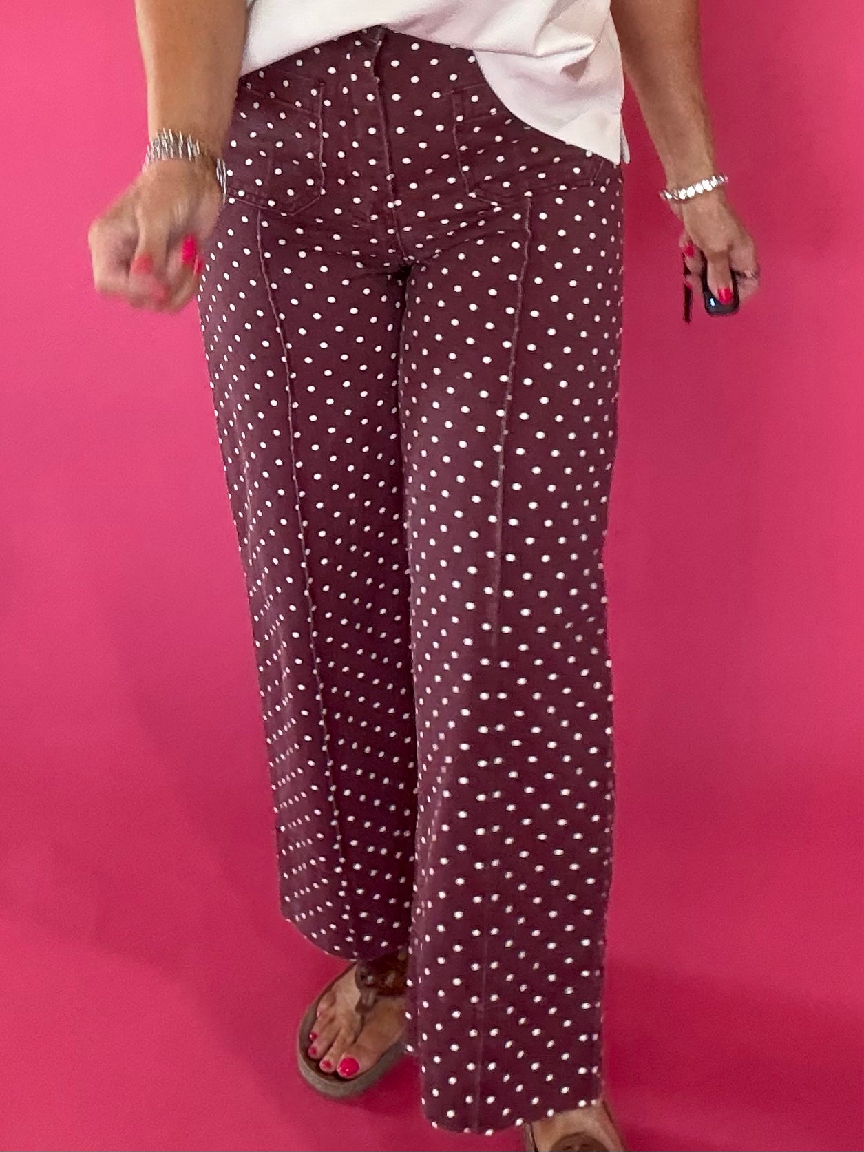Pretty in Dots Wide-Leg Polka Dot Pants in Burgundy