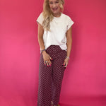 Pretty in Dots Wide-Leg Polka Dot Pants in Burgundy