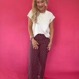 Pretty in Dots Wide-Leg Polka Dot Pants in Burgundy
