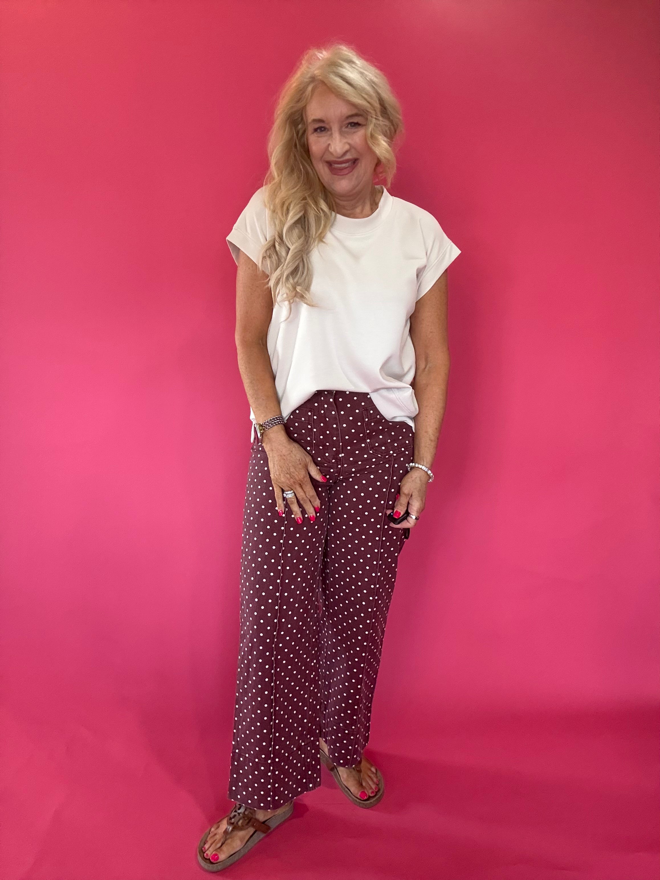 Pretty in Dots Wide-Leg Polka Dot Pants in Burgundy