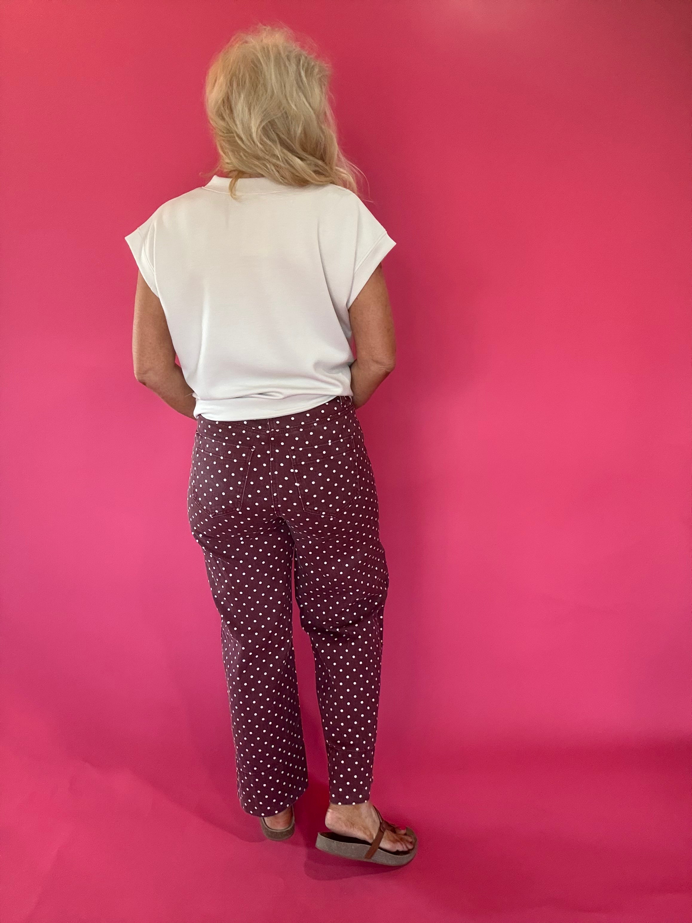 Pretty in Dots Wide-Leg Polka Dot Pants in Burgundy