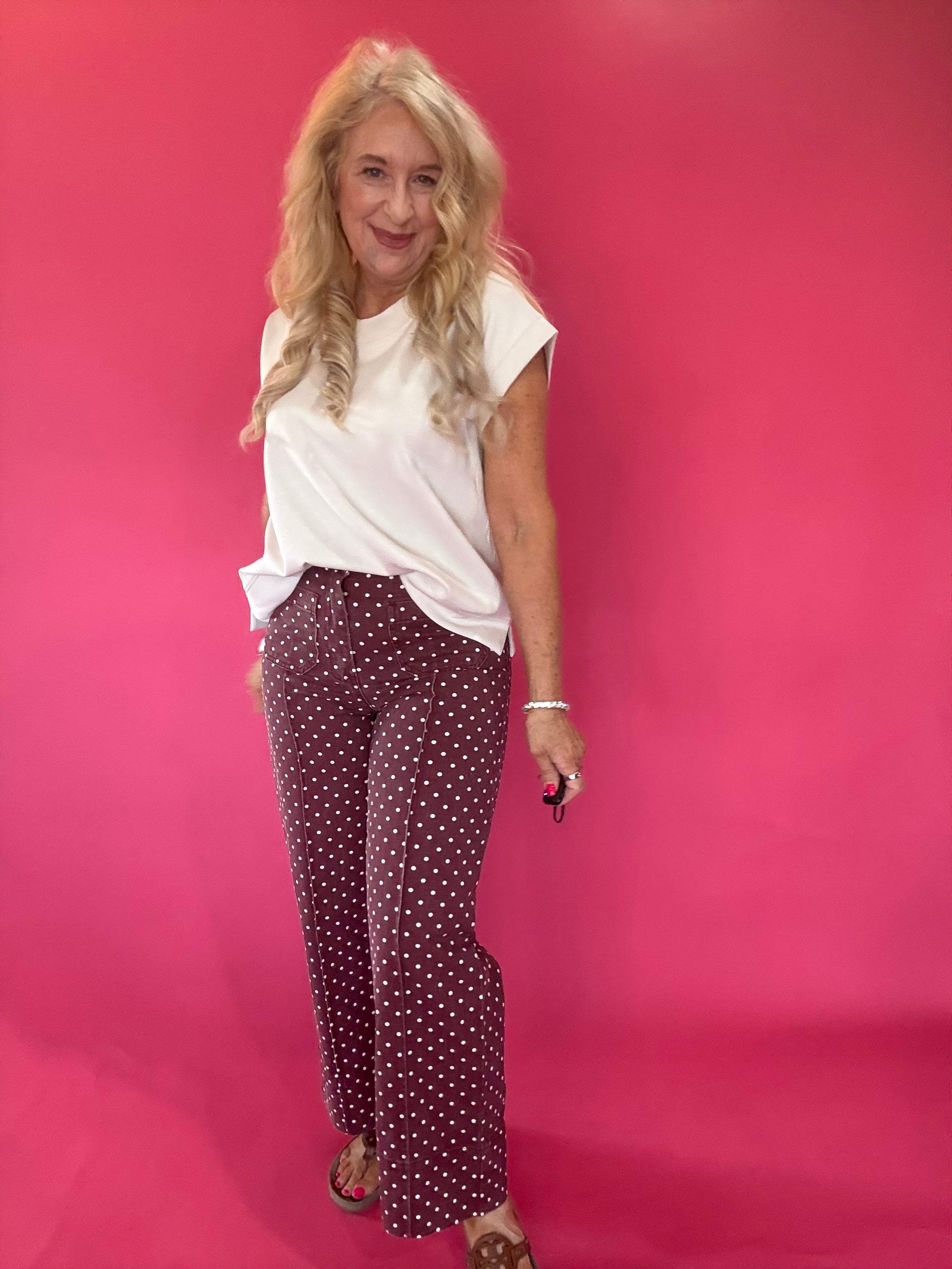 Pretty in Dots Wide-Leg Polka Dot Pants in Burgundy