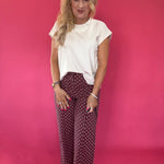 Pretty in Dots Wide-Leg Polka Dot Pants in Burgundy