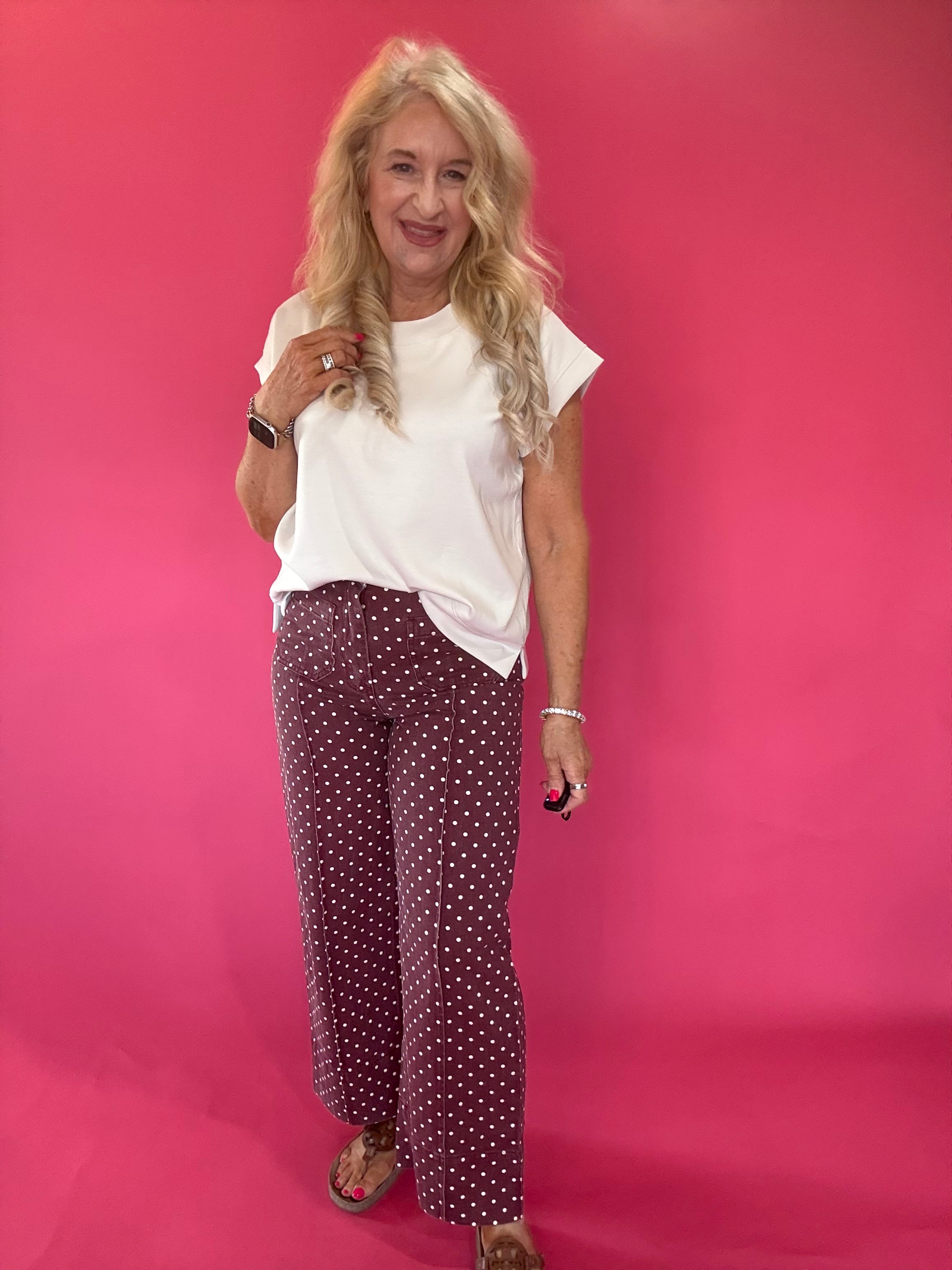 Pretty in Dots Wide-Leg Polka Dot Pants in Burgundy
