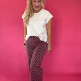 Pretty in Dots Wide-Leg Polka Dot Pants in Burgundy