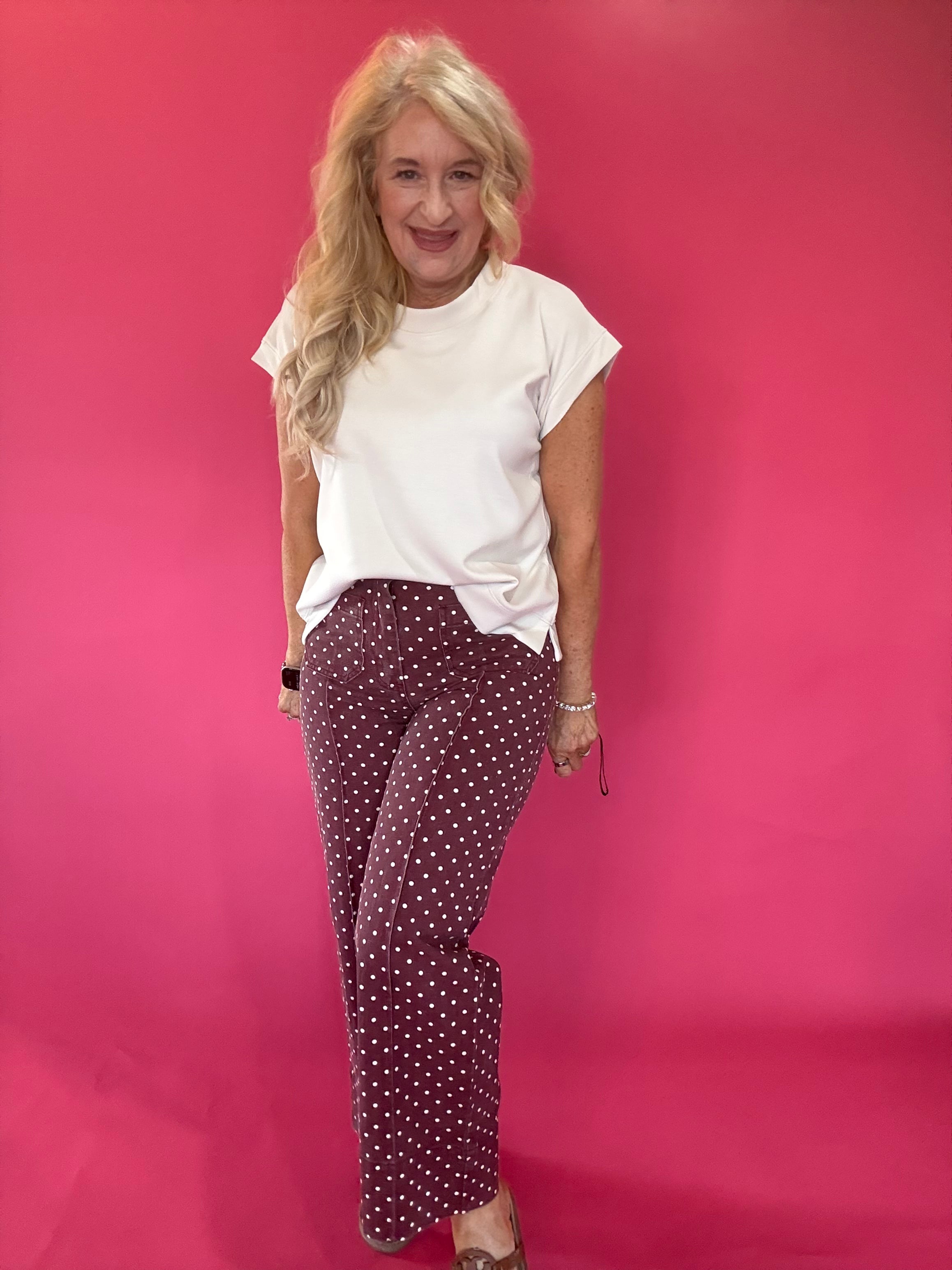 Pretty in Dots Wide-Leg Polka Dot Pants in Burgundy