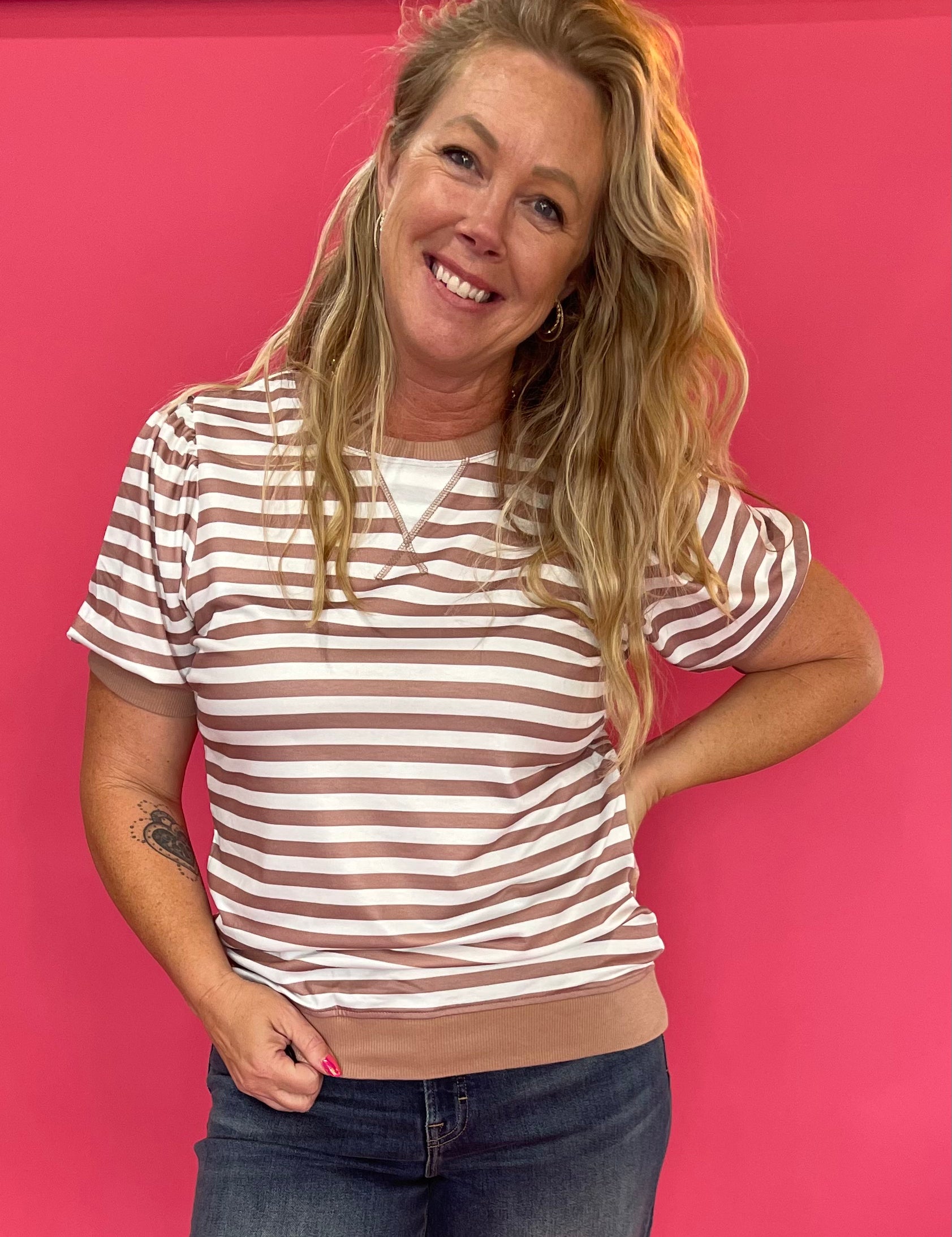 Puff, Puff, Pass the Compliments Striped Top in Rust