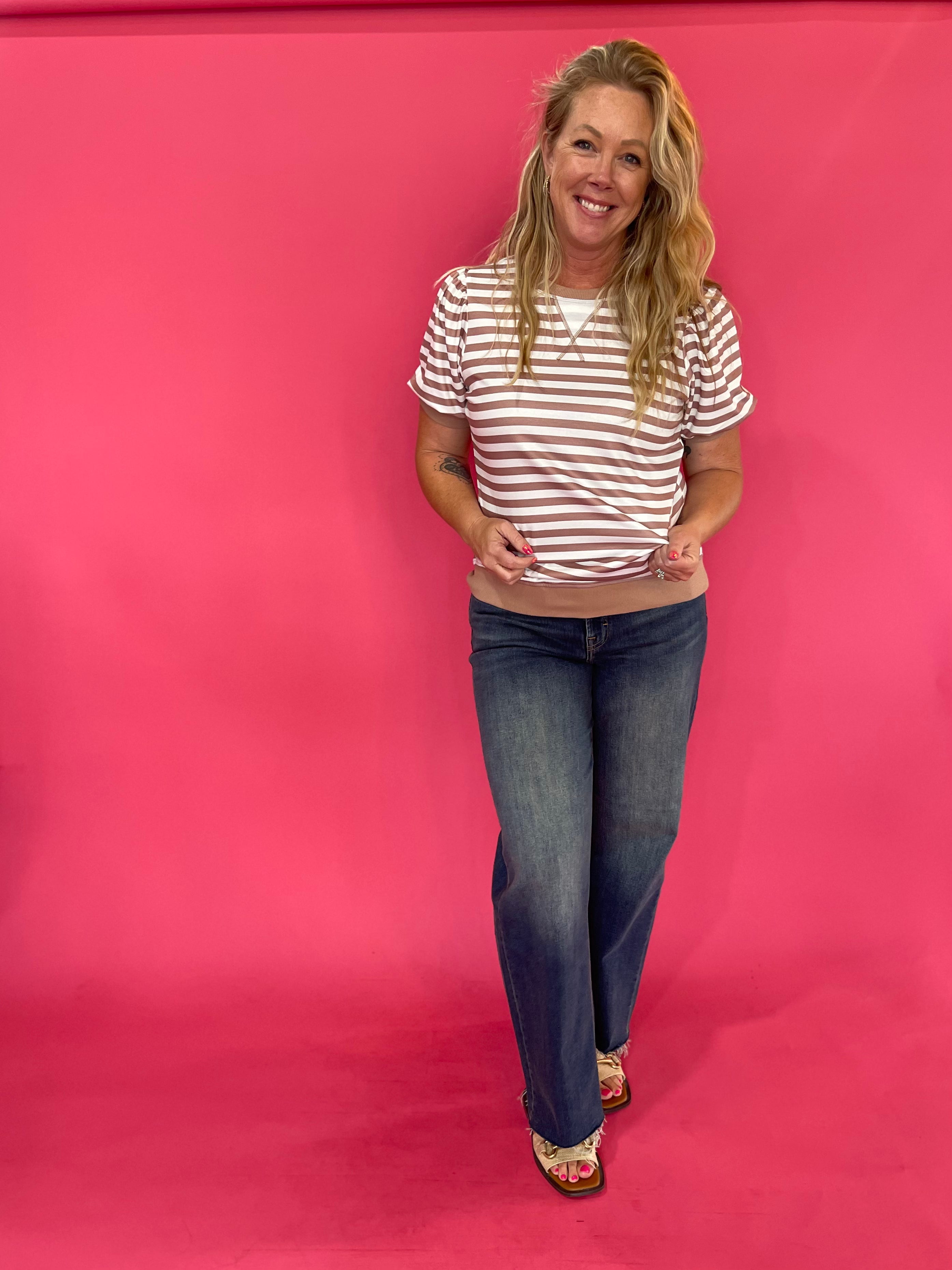 Puff, Puff, Pass the Compliments Striped Top in Rust