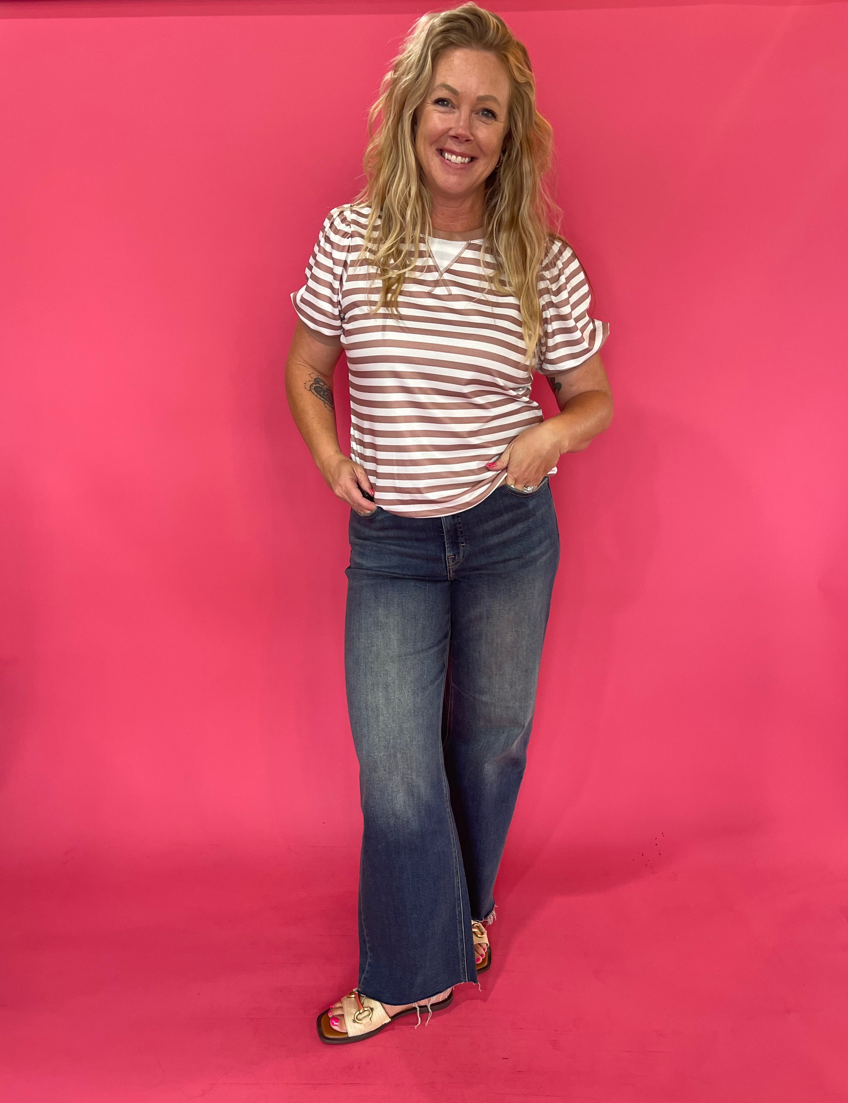 Puff, Puff, Pass the Compliments Striped Top in Rust
