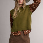 Beige Crew Neck Knit Vest