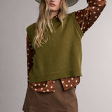 Beige Crew Neck Knit Vest