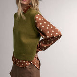 Beige Crew Neck Knit Vest