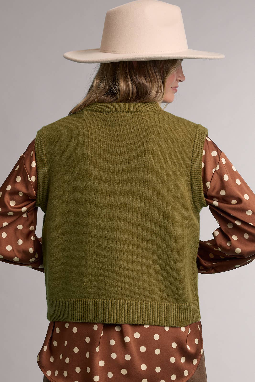 Beige Crew Neck Knit Vest