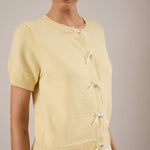 Sweet Pearl Bow Cardigan in Yellow