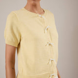 Sweet Pearl Bow Cardigan in Yellow