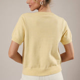 Sweet Pearl Bow Cardigan in Yellow