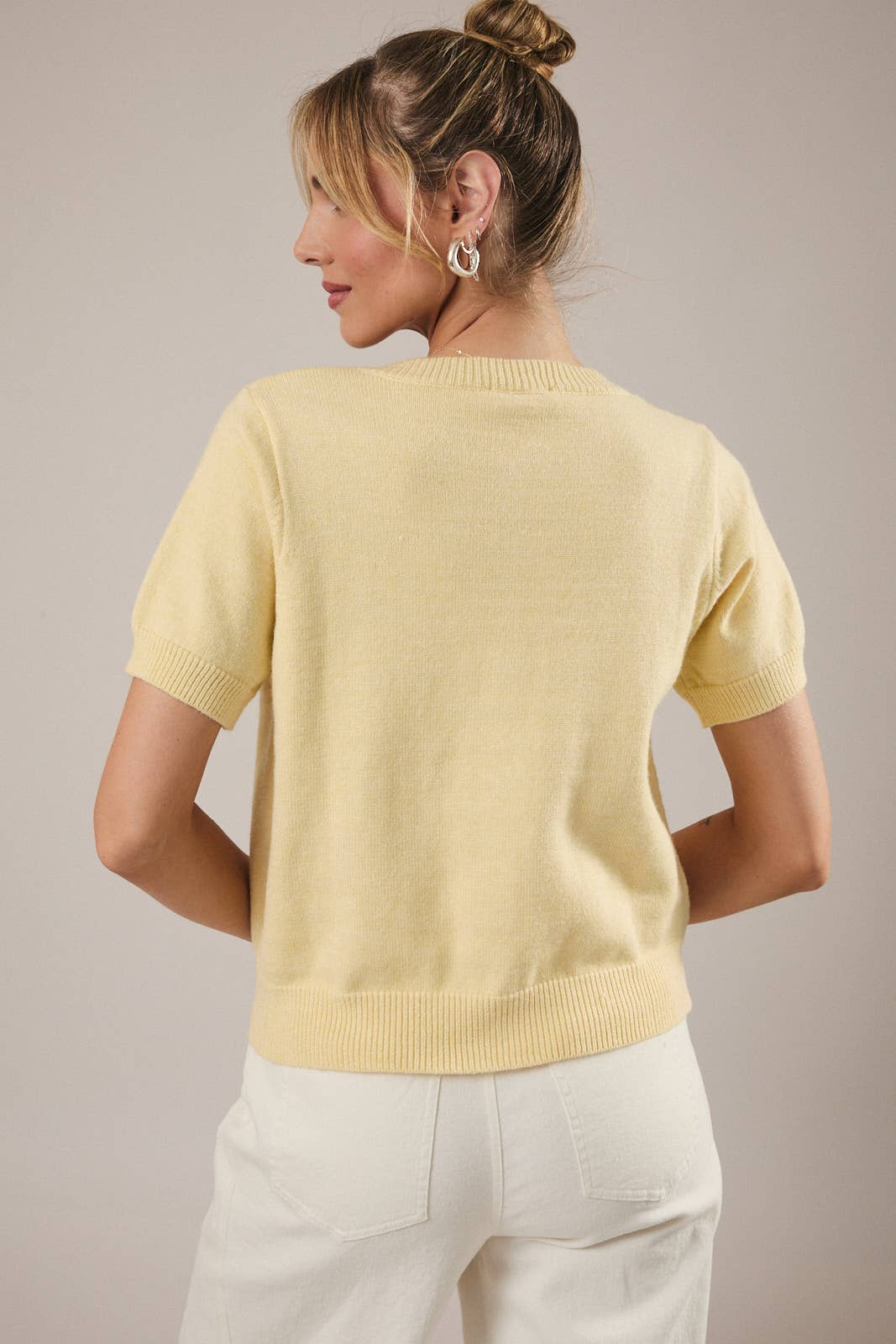 Sweet Pearl Bow Cardigan in Yellow