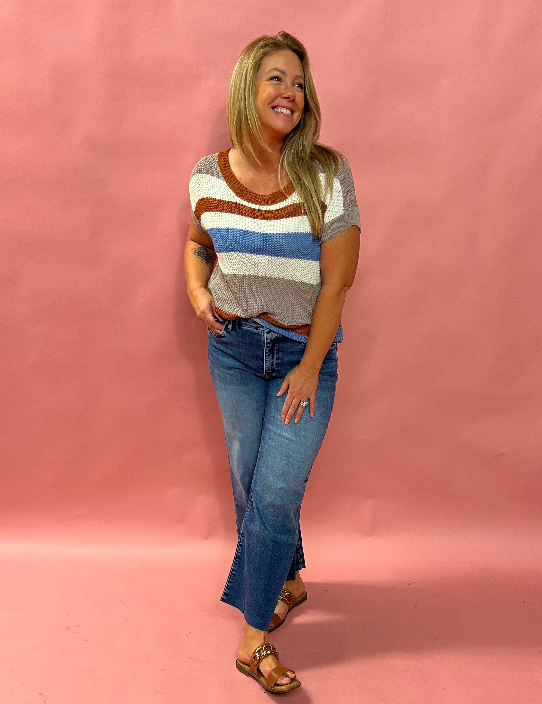 Radiant Days Knit Top – Lightweight Striped Fall Sweater
