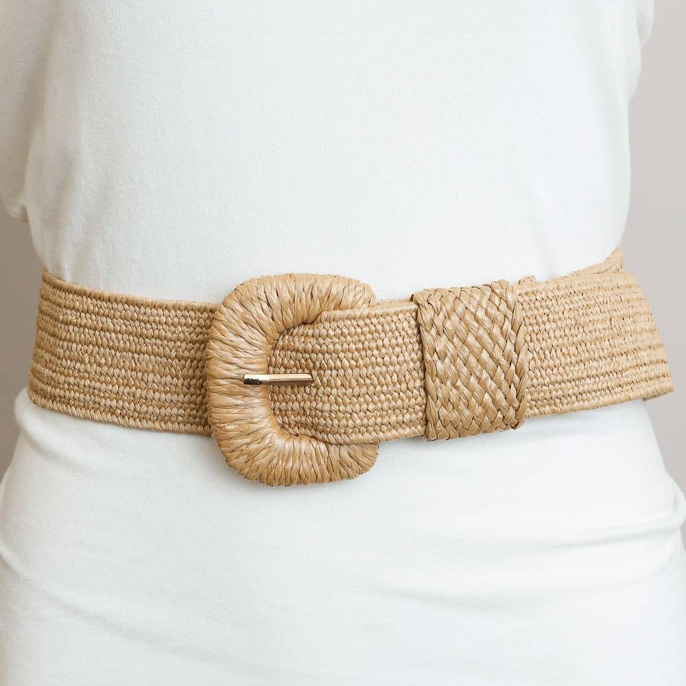 Raffia Stretch Belt in Black