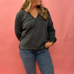 Ramey Split Neck Long Sleeve Knit Top in Grey