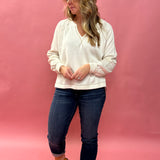 Ramey Split Neck Long Sleeve Knit Top in Taupe