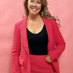 Raspberry Chic Crochet Blazer with Flap Pockets