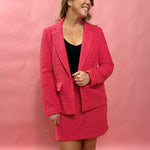 Raspberry Chic Crochet Blazer with Flap Pockets