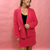 Raspberry Chic Crochet Blazer with Flap Pockets
