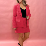 Raspberry Chic Crochet Blazer with Flap Pockets