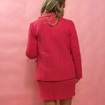 Raspberry Chic Crochet Blazer with Flap Pockets