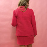 Raspberry Chic Crochet Blazer with Flap Pockets