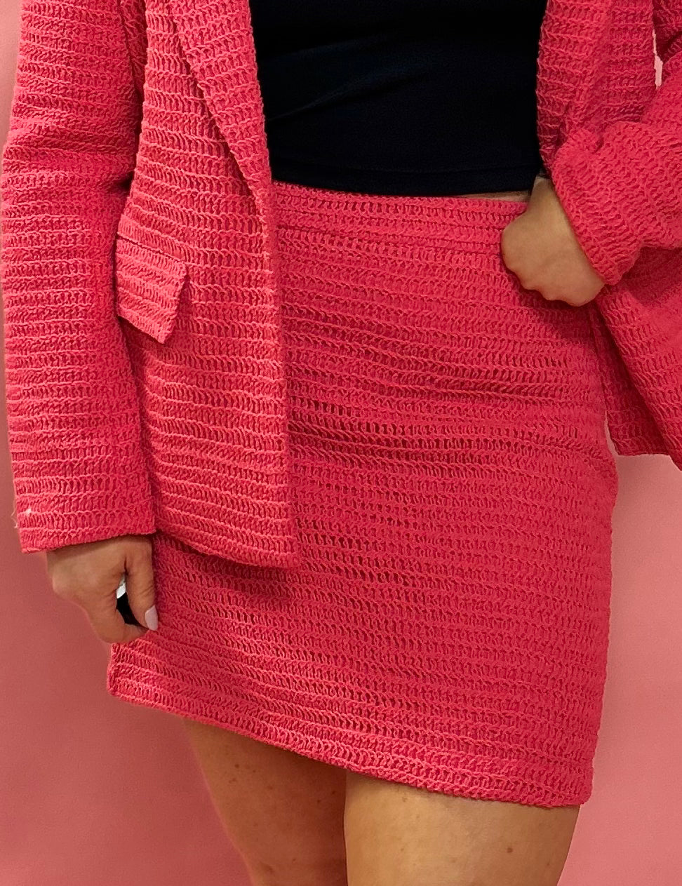 Raspberry Chic Crochet Mini Skirt